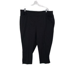 New JMS Womens Black Piped Twill Capri Crop Pants Elastic Waist Just My Size 26W